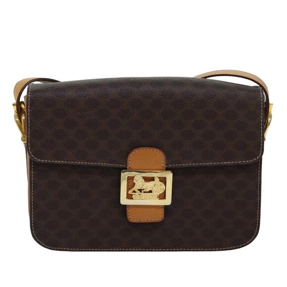 CELINE Macadam Canvas Shoulder Bag Pvc Leather Brown - Picture 2 of 13